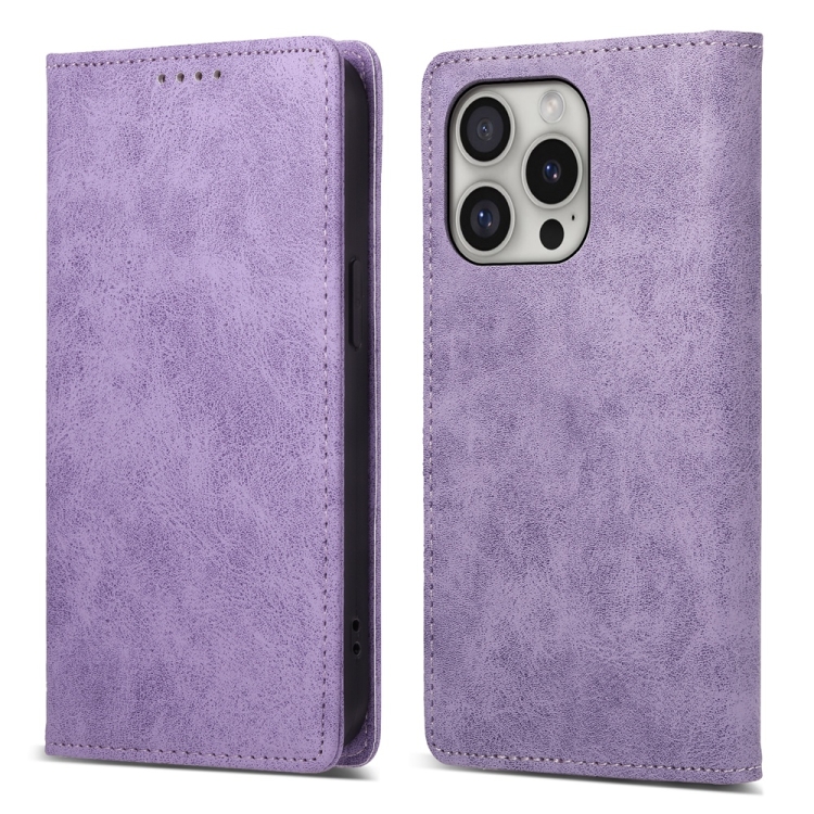 

For iPhone 16 Pro Business Solid Color Magnetic RFID Leather Phone Case(Purple)