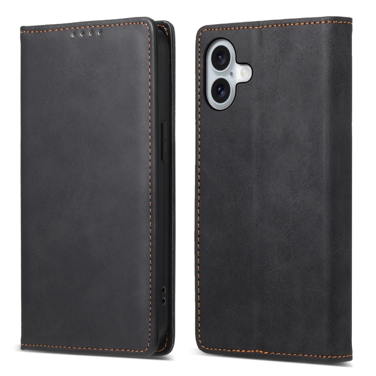 

For iPhone 16 Plus Business Solid Color Magnetic RFID Leather Phone Case(Black)