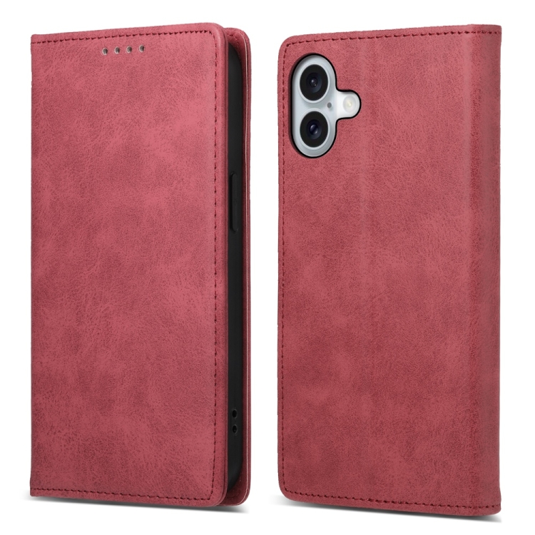 

For iPhone 16 Plus Business Solid Color Magnetic RFID Leather Phone Case(Red)