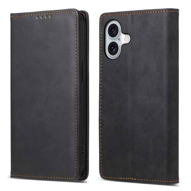 

For iPhone 16 Business Solid Color Magnetic RFID Leather Phone Case(Black)