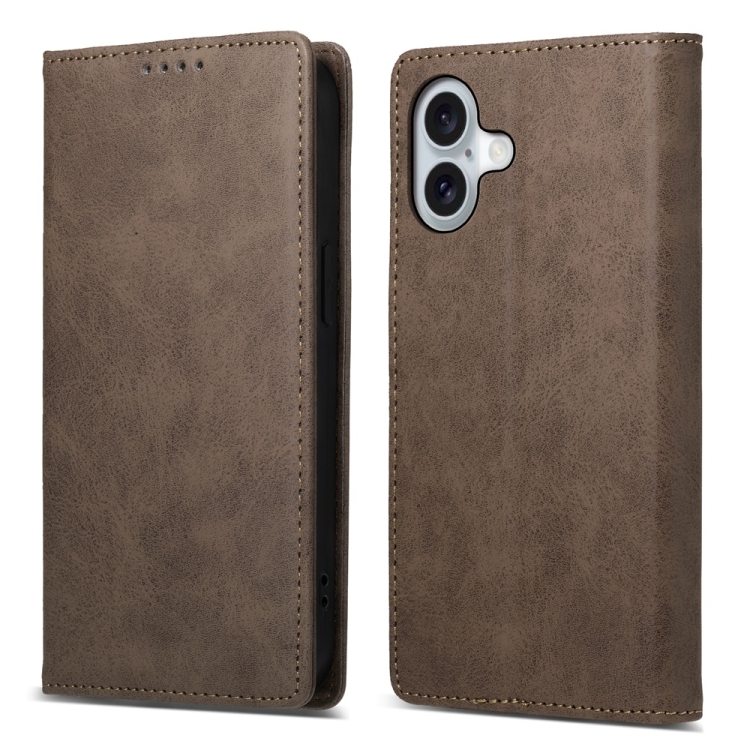 

For iPhone 16 Business Solid Color Magnetic RFID Leather Phone Case(Brown)