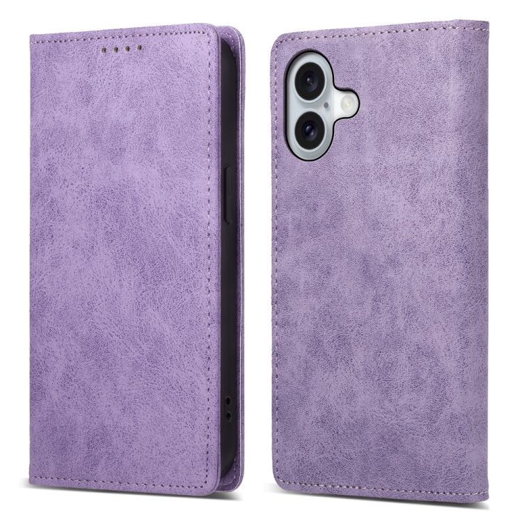 

For iPhone 16 Business Solid Color Magnetic RFID Leather Phone Case(Purple)