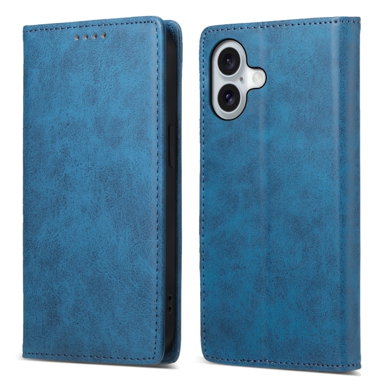 

For iPhone 16 Business Solid Color Magnetic RFID Leather Phone Case(Blue)