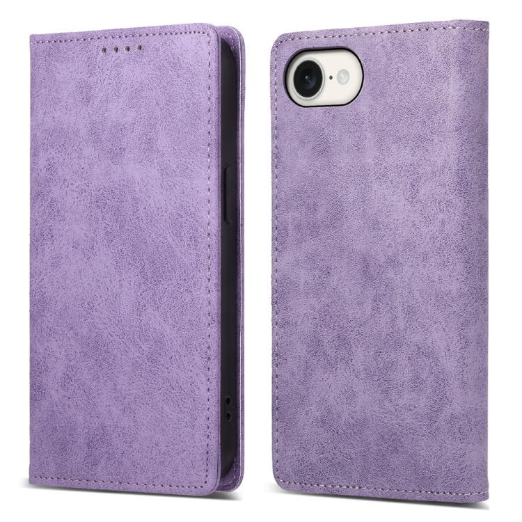 

For iPhone 16e Business Solid Color Magnetic RFID Leather Phone Case(Purple)