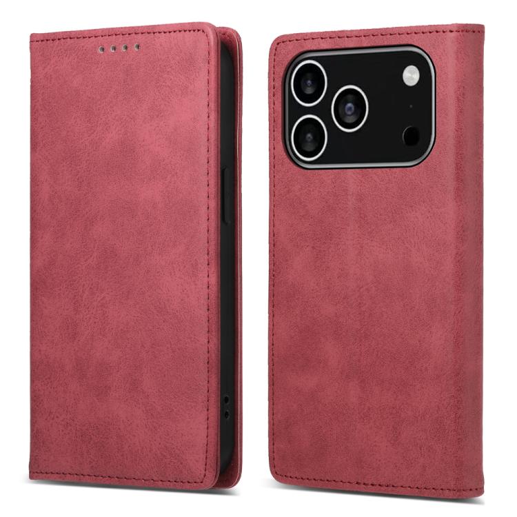 

For iPhone 17 Pro Business Solid Color Magnetic RFID Leather Phone Case(Red)