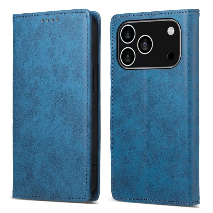 

For iPhone 17 Pro Business Solid Color Magnetic RFID Leather Phone Case(Blue)