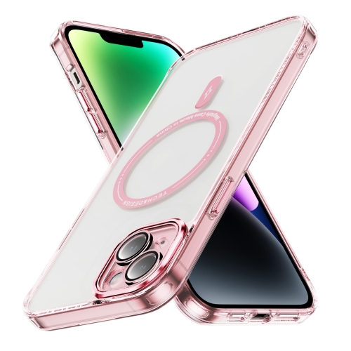 

For iPhone 15 Airbag Magsafe PC Hybrid TPU Phone Case(Clear Pink)