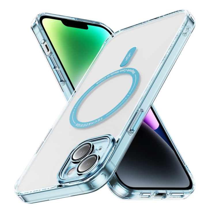 

For iPhone 14 Plus Airbag Magsafe PC Hybrid TPU Phone Case(Clear Blue)