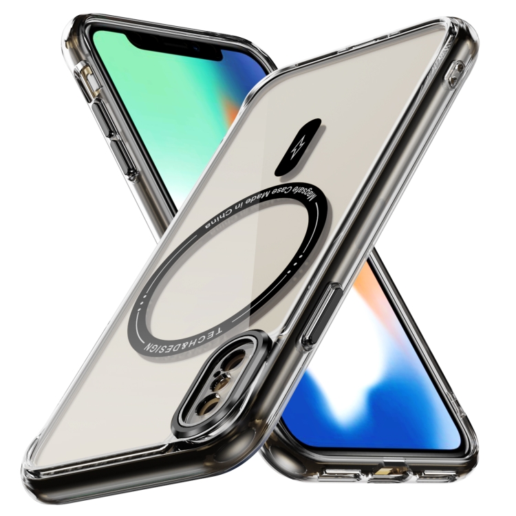 

For iPhone X / XS Airbag Magsafe PC Hybrid TPU Phone Case(Clear Black)