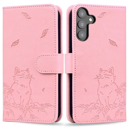 

For Samsung Galaxy S24+ 5G Cute Cat Embossed Leather Phone Case(Pink)