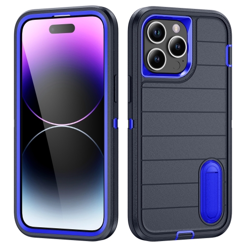 

For iPhone 14 Pro Max Defender Gen2 Rugged PC + Silicone Phone Case with Holder(Dark Blue)