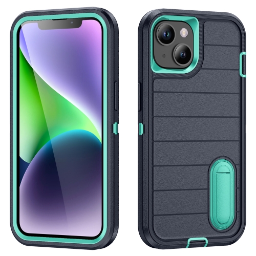 

For iPhone 14 Plus Defender Gen2 Rugged PC + Silicone Phone Case with Holder(Dark Blue+Cyan)