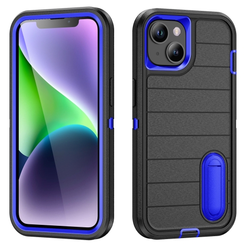 

For iPhone 14 Defender Gen2 Rugged PC + Silicone Phone Case with Holder(Black+Dark Blue)