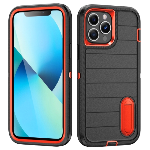 

For iPhone 13 Pro Max Defender Gen2 Rugged PC + Silicone Phone Case with Holder(Black+Orange)