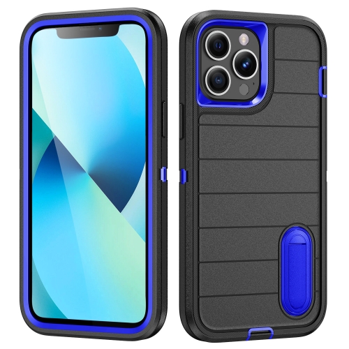 

For iPhone 13 Pro Defender Gen2 Rugged PC + Silicone Phone Case with Holder(Black+Dark Blue)