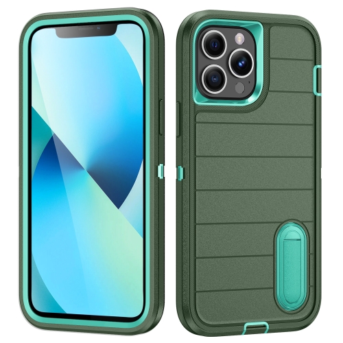 

For iPhone 13 Pro Defender Gen2 Rugged PC + Silicone Phone Case with Holder(Dark Green+Cyan)