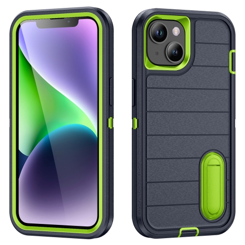 

For iPhone 13 Defender Gen2 Rugged PC + Silicone Phone Case with Holder(Dark Blue+Green)