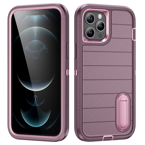 

For iPhone 12 Pro Max Defender Gen2 Rugged PC + Silicone Phone Case with Holder(Purple+Light Pink)