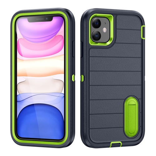 

For iPhone 12 Defender Gen2 Rugged PC + Silicone Phone Case with Holder(Dark Blue+Green)