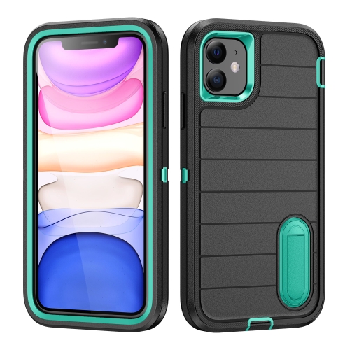 

For iPhone 11 Defender Gen2 Rugged PC + Silicone Phone Case with Holder(Black+Cyan)