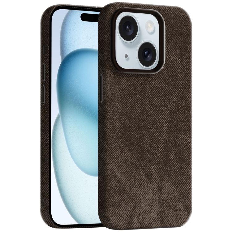 

For iPhone 15 Skin Feel Denim Leather MagSafe Phone Case(Light Coffee)