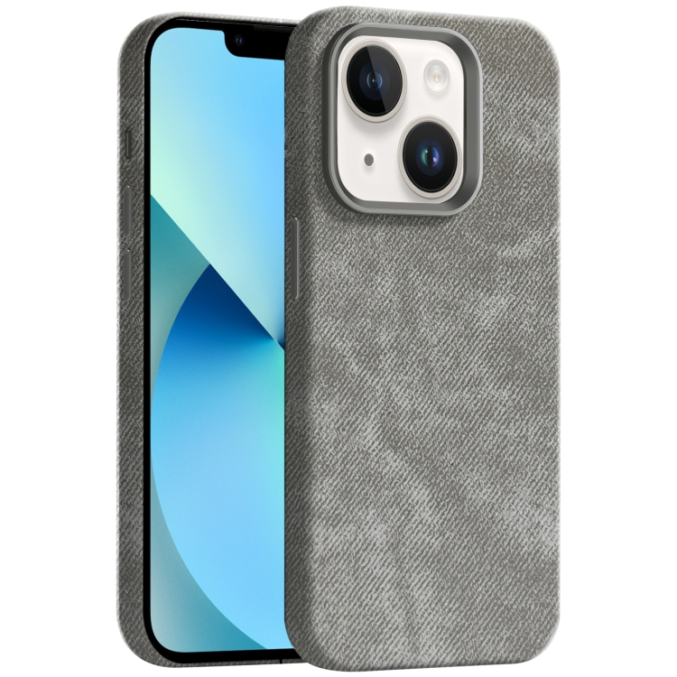 

For iPhone 13 Skin Feel Denim Leather MagSafe Phone Case(Grey)