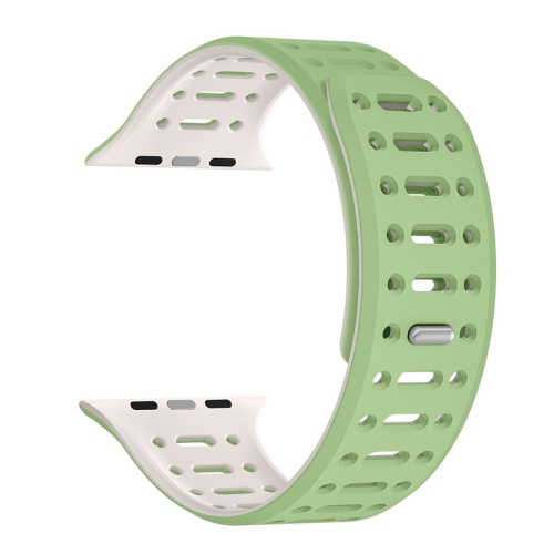 

For Apple Watch SE 2023 44mm Single Pin Magnetic Silicone Watch Band(Mint Green Starlight)