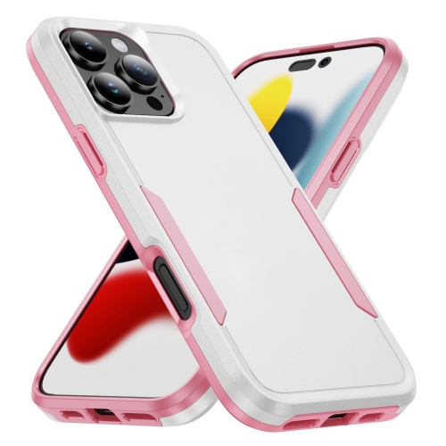 

For iPhone 16 Pro Max Pioneer Armor Heavy Duty PC + TPU Phone Case(White+Pink)