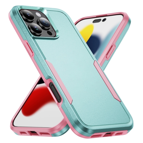 

For iPhone 16 Pro Pioneer Armor Heavy Duty PC + TPU Phone Case(Green+Pink)