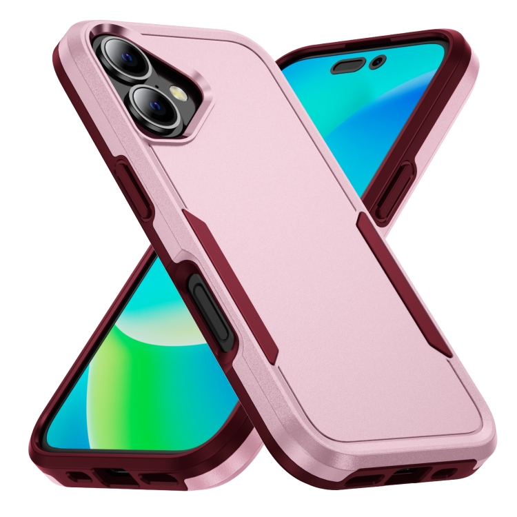 

For iPhone 16 Plus Pioneer Armor Heavy Duty PC + TPU Phone Case(Pink+Rose Red)