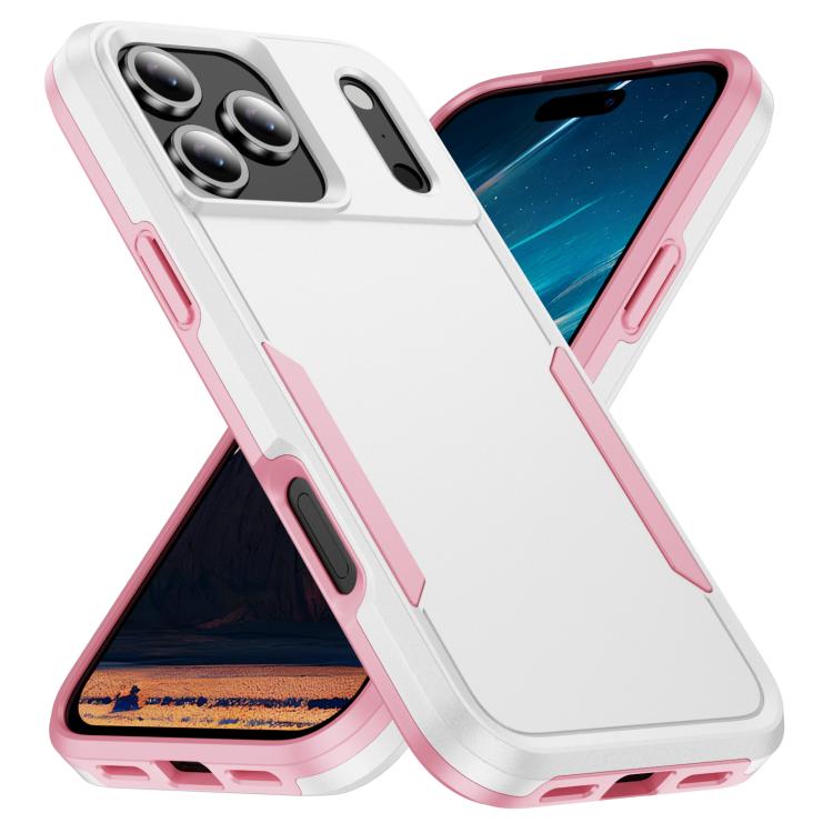 

For iPhone 17 Pro Max Pioneer Armor Heavy Duty PC + TPU Phone Case(White+Pink)