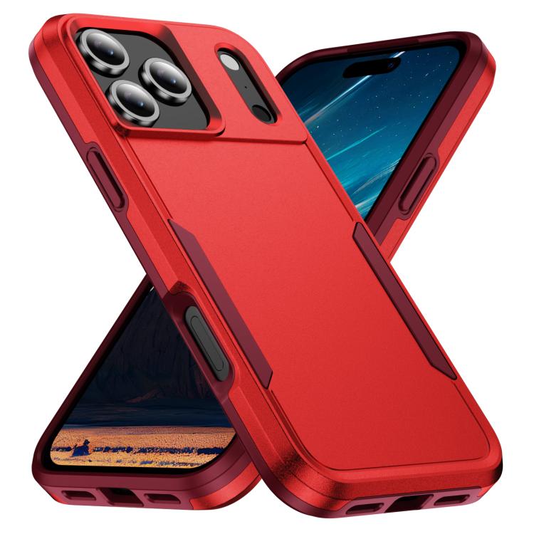 For iPhone 17 Pro Max Pioneer Armor Heavy Duty PC + TPU Phone Case(Red+Rose Red)