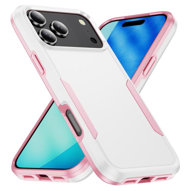 For iPhone 18 Pro Pioneer Armor Heavy Duty PC + TPU Phone Case(White+Pink)