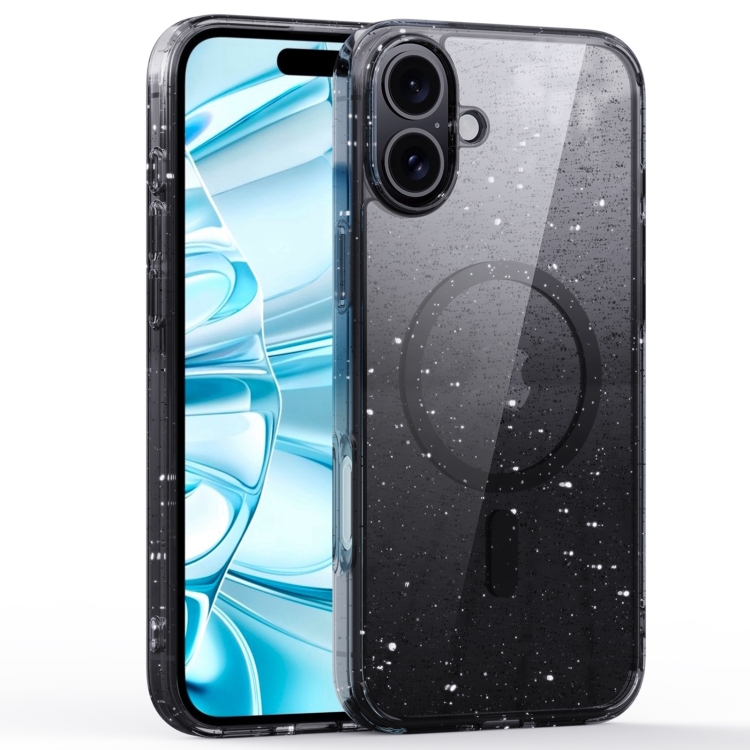 

For iPhone 16 Plus Glitter Powder MagSafe Magnetic Phone Case(Transparent Black)