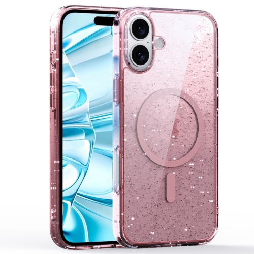 

For iPhone 16 Glitter Powder MagSafe Magnetic Phone Case(Transparent Pink)