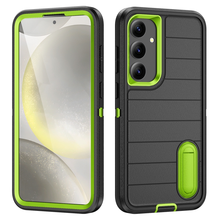 

For Samsung Galaxy S24+ 5G Defender Gen2 Rugged PC + Silicone Phone Case with Holder(Black+Green)