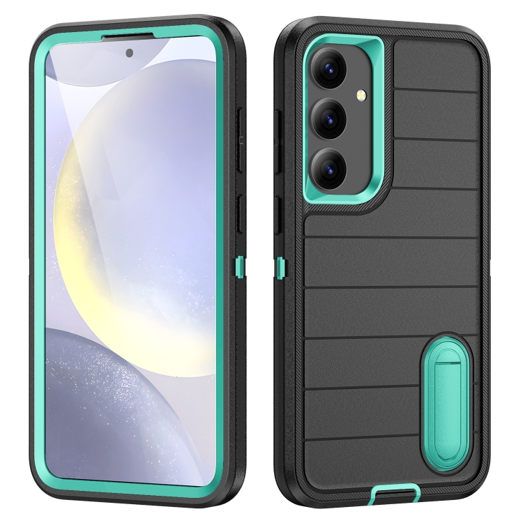 

For Samsung Galaxy S24 5G Defender Gen2 Rugged PC + Silicone Phone Case with Holder(Black+Cyan)