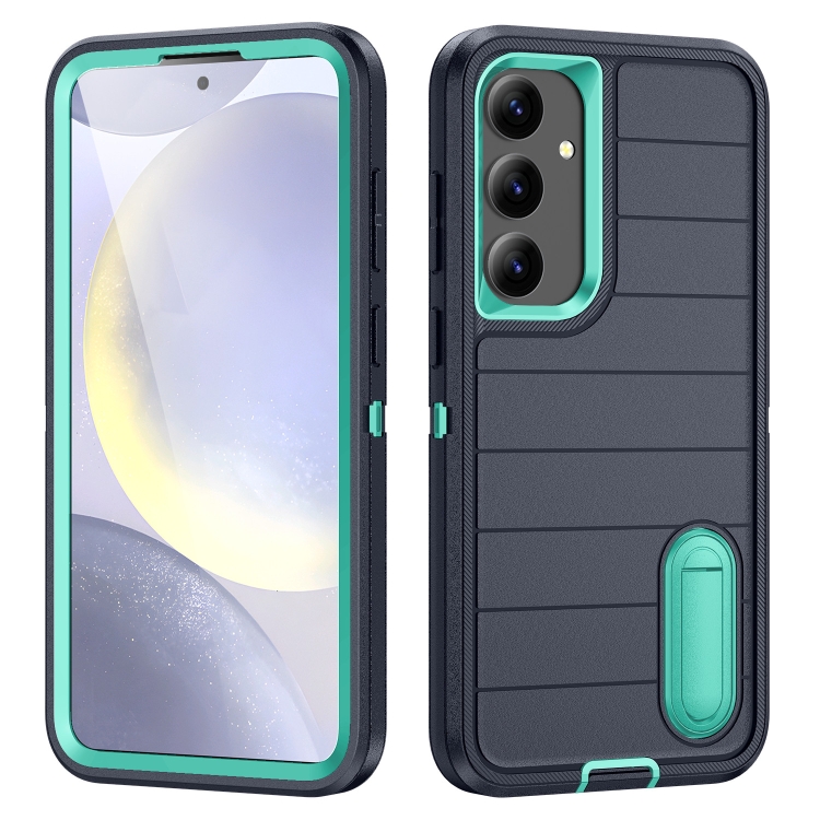 

For Samsung Galaxy S24 5G Defender Gen2 Rugged PC + Silicone Phone Case with Holder(Dark Blue+Cyan)