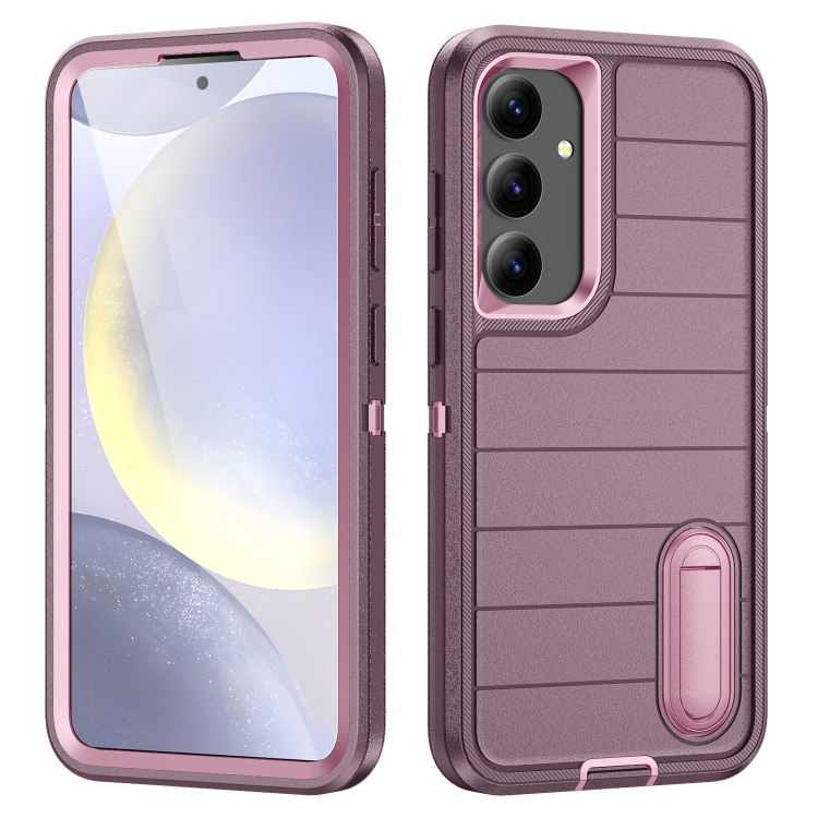 

For Samsung Galaxy S24 5G Defender Gen2 Rugged PC + Silicone Phone Case with Holder(Purple+Light Pink)