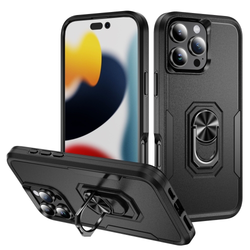 

For iPhone 16 Pro Pioneer Armor Heavy Duty PC + TPU Phone Case with Holder(Black)