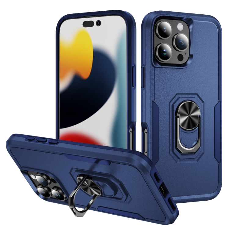 For iPhone 16 Pro Pioneer Armor Heavy Duty PC + TPU Phone Case with Holder(Blue) — купить у Sunsky-online WW