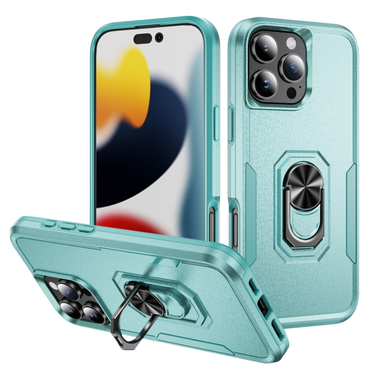

For iPhone 16 Pro Pioneer Armor Heavy Duty PC + TPU Phone Case with Holder(Green)