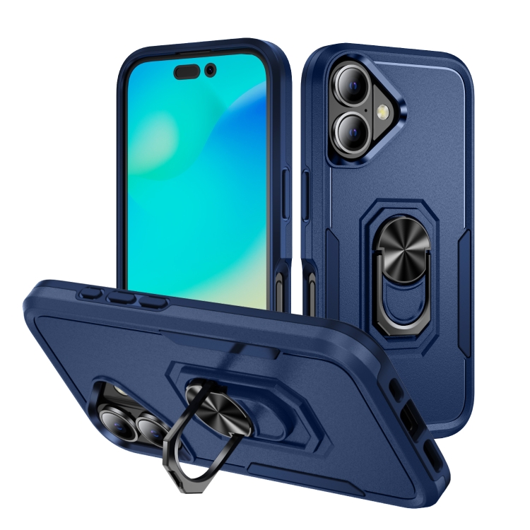 

For iPhone 16 Plus Pioneer Armor Heavy Duty PC + TPU Phone Case with Holder(Blue)