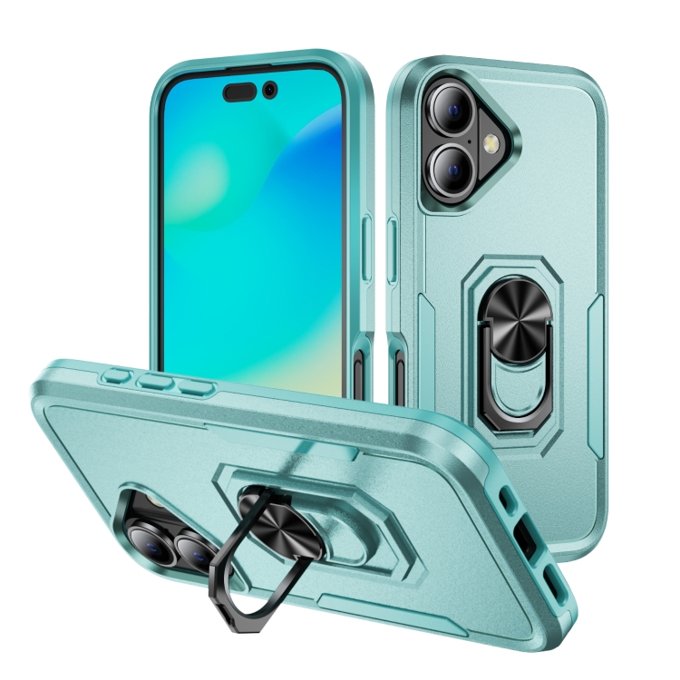 

For iPhone 16 Plus Pioneer Armor Heavy Duty PC + TPU Phone Case with Holder(Green)