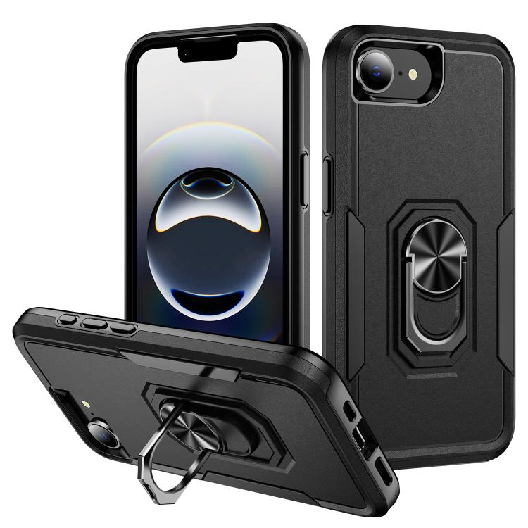 

For iPhone 16e Pioneer Armor Heavy Duty PC + TPU Phone Case with Holder(Black)
