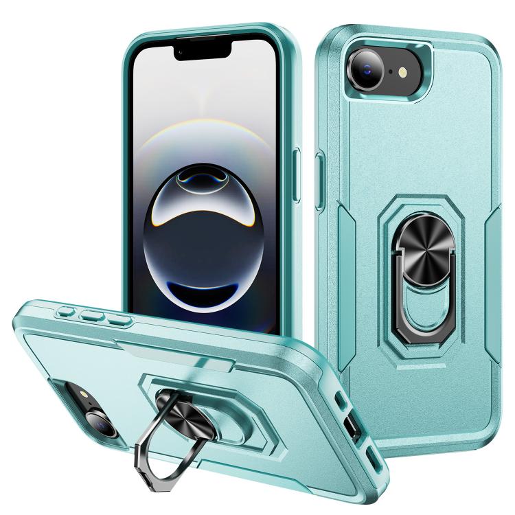 

For iPhone 16e Pioneer Armor Heavy Duty PC + TPU Phone Case with Holder(Green)