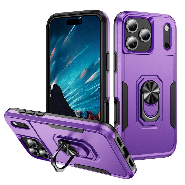 For iPhone 17 Pro Max Pioneer Armor Heavy Duty PC + TPU Phone Case with Holder(Purple+Black) — купить у Sunsky-online WW
