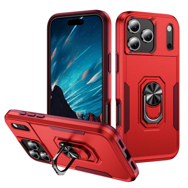 For iPhone 17 Pro Pioneer Armor Heavy Duty PC + TPU Phone Case with Holder(Red+Rose Red) — купить у Sunsky-online WW
