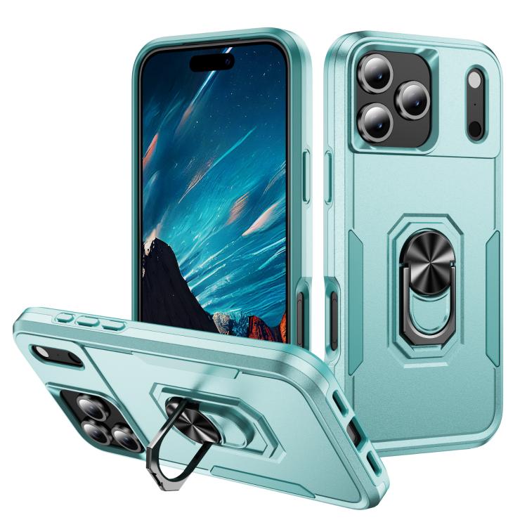 

For iPhone 17 Pro Pioneer Armor Heavy Duty PC + TPU Phone Case with Holder(Green)