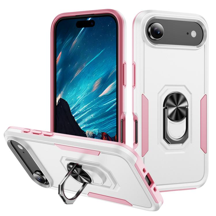 

For iPhone Air Pioneer Armor Heavy Duty PC + TPU Phone Case with Holder(White+Pink)
